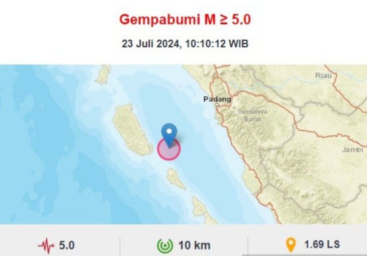 Kepulauan Mentawai Diguncang Gempa Magnitudo 5,7, Terasa Sampai Padang