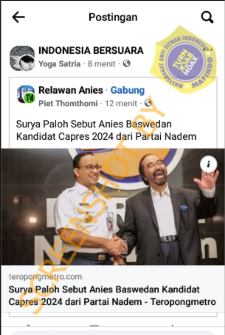 Tangkapan layar hoaks. 