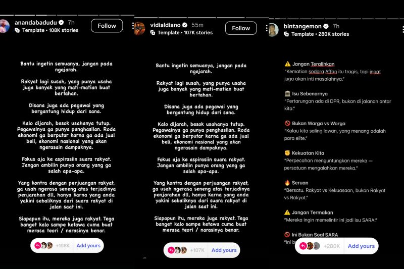 Musisi dan Komika Gunakan Stories Add Yours Instagram Ajak Hentikan Penjarahan dan Perbuatan Anarkis