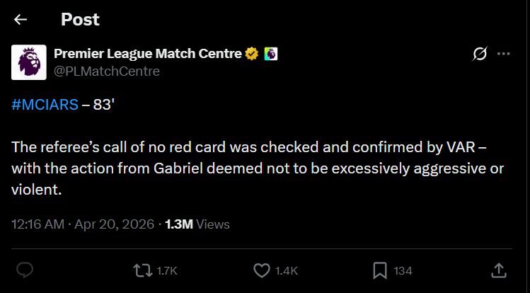 Premier League ungkap soal insiden Gabriel Magalhaes dan Erling Haaland