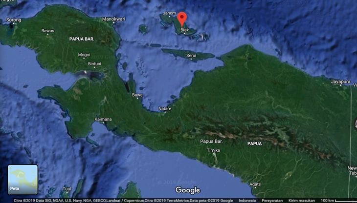 Lokasi Pulau Biak, Papua Barat. (Foto: Google Maps)