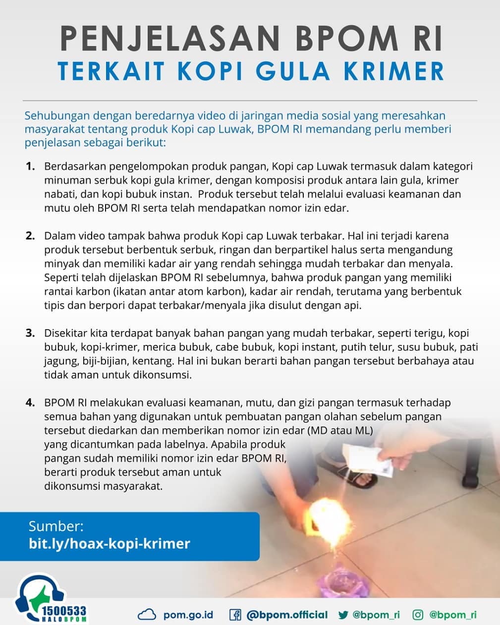 Penjelasan BPOM tentang kopi yang terbakar (Instagram/bpom_ri)