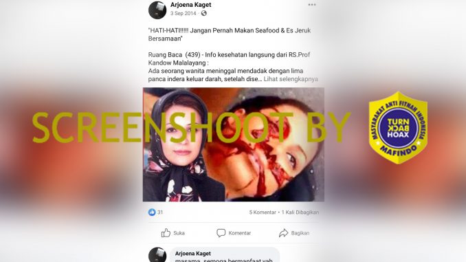 [HOAKS atau FAKTA]: Minum Es Jeruk Setelah Makan Sea Food Menyebabkan Kematian