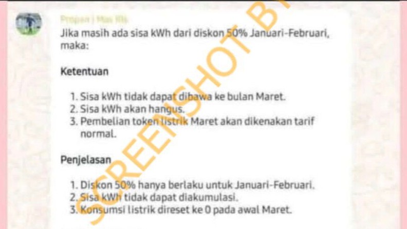 [HOAKS atau FAKTA]: Sisa kWh Listrik Hangus usai Program Diskon 50 Persen Berakhir