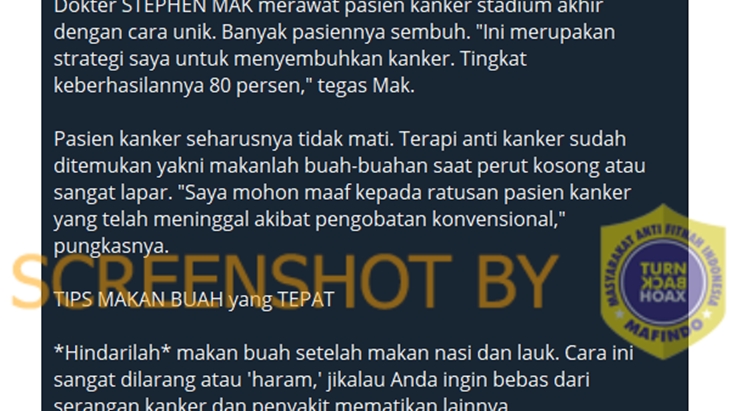 [HOAKS atau FAKTA]: Konsumsi Buah dalam Keadaan Perut Kosong Dapat Sembuhkan Kanker