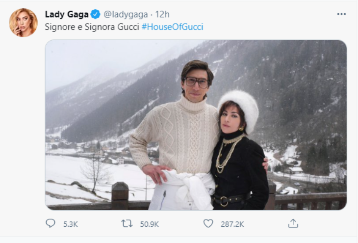 Lady Gaga dan Adam Driver Foto Bareng untuk 'House of Gucci'