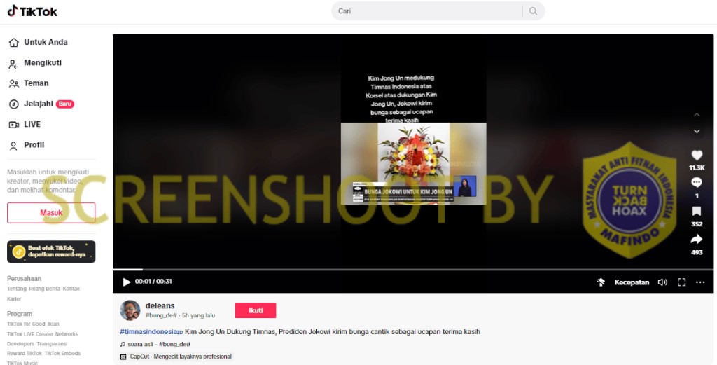 [HOAKS atau FAKTA]: Jokowi Kirim Bunga ke Kim Jong Un karena Dukung Timnas U-23