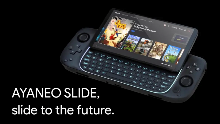Layar dari Aya Neo Slide dapat di geser ke atas layaknya design ponsel genggam Zaman dulu. (Foto:  Aya Neo)