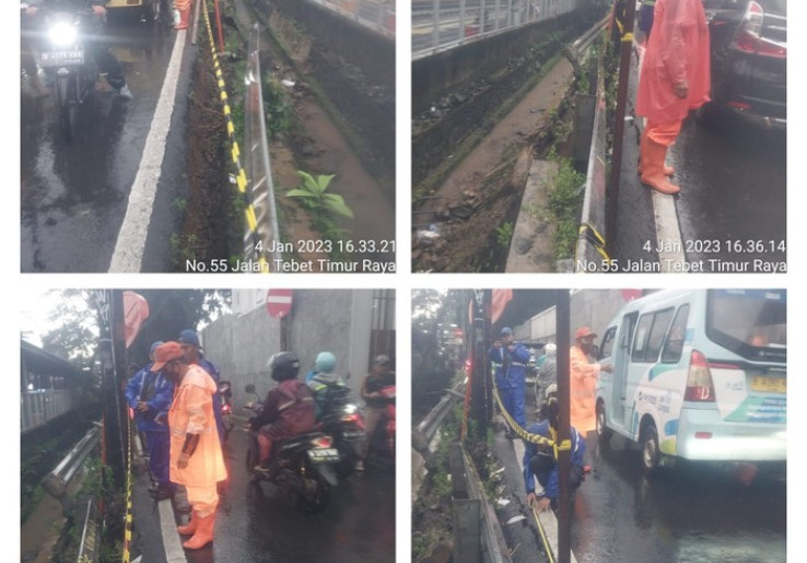 Tanggul Pinggir Kali di Dekat Stasiun Tebet Longsor, Aspal Jalan Retak