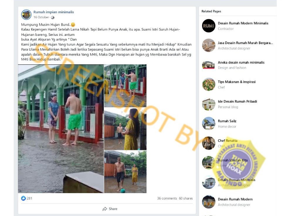 [HOAKS atau FAKTA]: Mandi Air Hujan Bikin Cepat Punya Anak