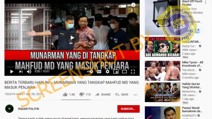 Tangkapan layar hoaks Mahfud MD masuk penjara. (Foto: Antara)