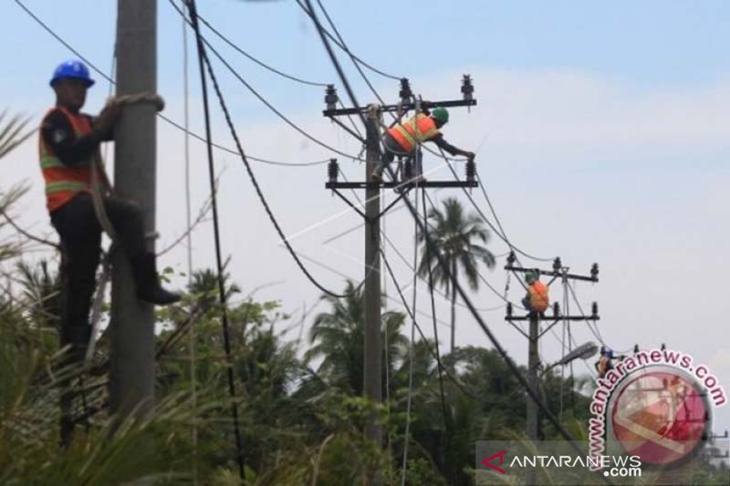 Dokumentasi: Sejumlah pekerja mengganti kabel listrik di Desa Suak Timah, Aceh Barat, Aceh. (ANTARA FOTO/Syifa Yulinnas)