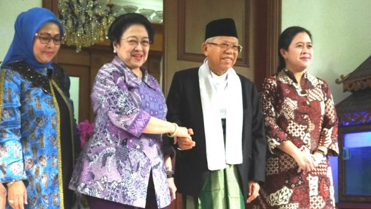 Ketua Umum PDI Perjuangan, Megawa(i Soekarnoputri, menerima kunjungan Cawapres 01, KH Ma'ruf Amin, di kediamannya, Jalan Teuku Umar, Menteng, Jakarta, Kamis (9/5/2019). (Antaranews/Riza Harahap)