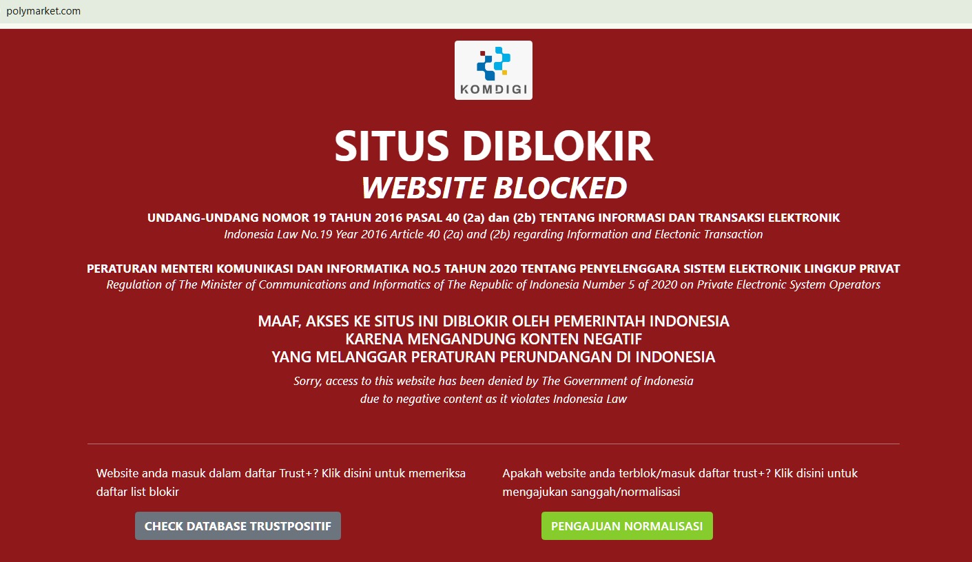 Judol Berkedok Prediction Market, Situs Polymarket Diblokir di Indonesia