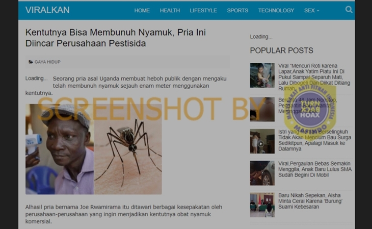 Tangkapan layar berita tentang pria Uganda dicari perusahaan pestisida karena kentutnya. (Foto: MP/turbackhoax.id)