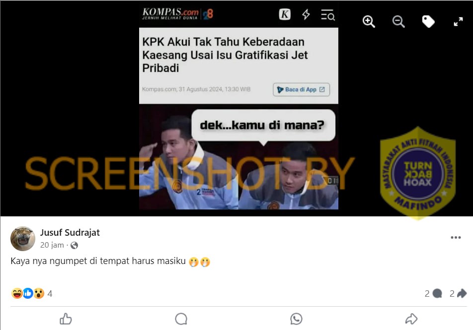  [HOAKS atau FAKTA]: Gibran Cari Keberadaan Kaesangdi Tengah Isu Carter Pesawat