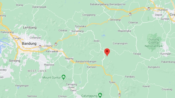 Lokasi kecelakaan bus masuk jurang di Desa Sukajadi, Kecamatan Wado, Sumedang. (Foto: MP/Google Maps)