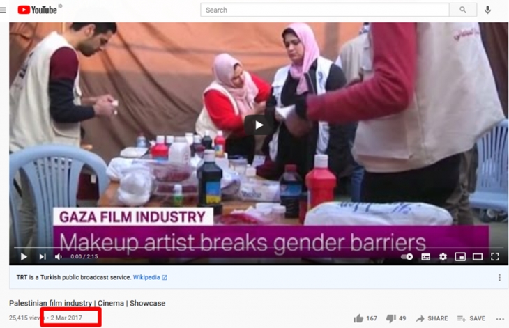 Tangkapan layar Youtube cuplikan behind the scene dari sebuah project film Palestina. (Foto: MP/Turnbackhoax.id)