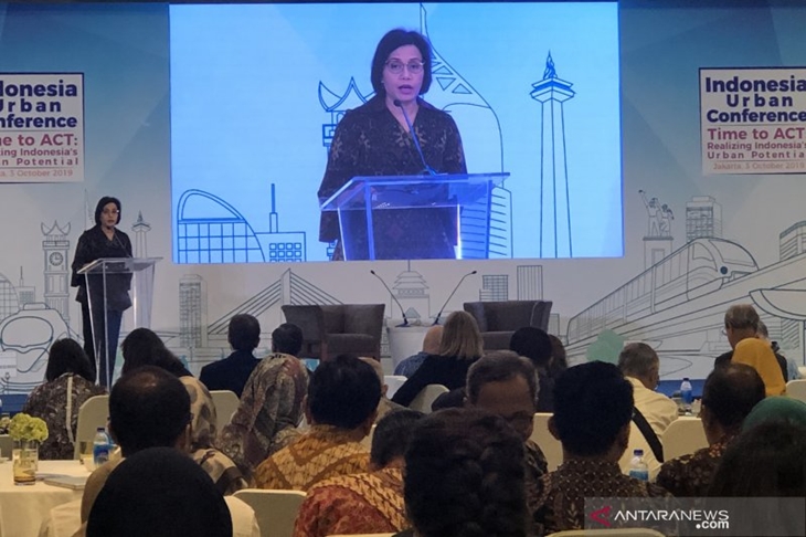 Menteri Keuangan Sri Mulyani Indrawati di Hotel Pullman, Jakarta, Kamis (3/10/2019). (ANTARA/AstridFaidlatulHabibah)