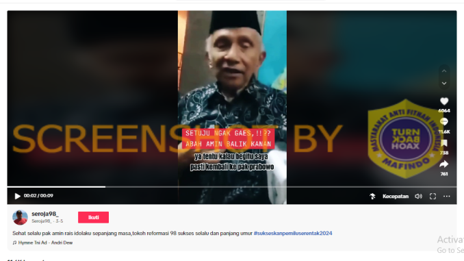  [HOAKS atau FAKTA]: Amien Rais Akhirnya Dukung Prabowo