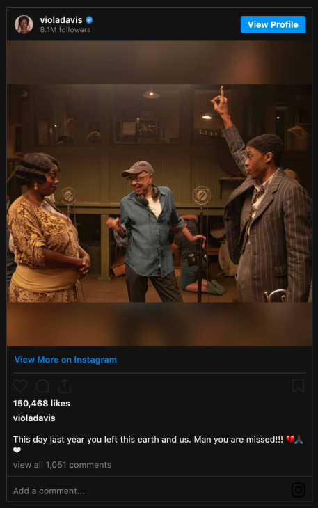 Viola Davis dan Boseman pada syuting Ma Rainey's Black Bottom. (Foto Instagram/violadavis)