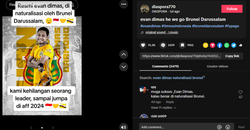 [HOAKS atau FAKTA]: Evan Dimas Jadi Pemain Naturalisasi Brunei, Langsung Berlaga di AFF