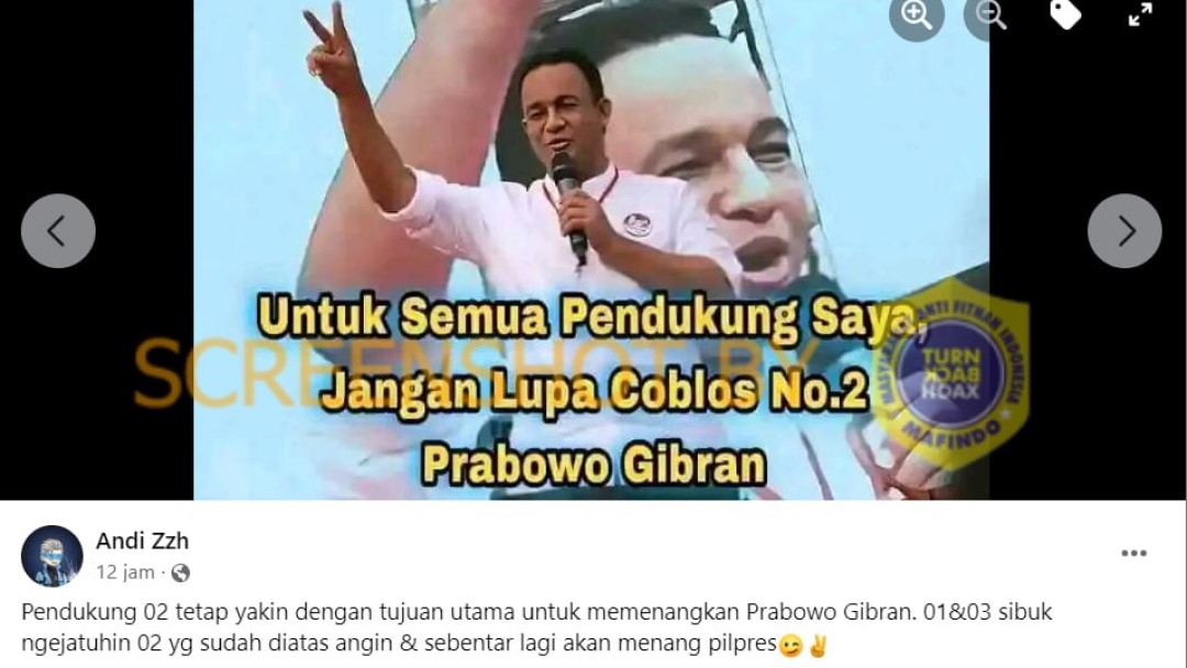 [HOAKS atau FAKTA]: Anies Minta Pendukungnya Coblos Prabowo-Gibran