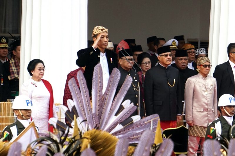Presiden Joko Widodo saat menghadiri Upacara Peringatan Hari Lahir Pancasila di Gedung Pancasila, Komplek Kementerian Luar Negeri, Jakarta pada Sabtu (1/6/2019). (Bayu Prasetyo)