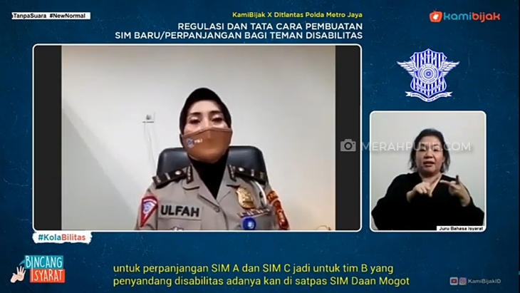 Tangkaan layar acara Regulasi dan Tata Cara Pembuatan SIM Baru/Perpanjangan Bagi Teman Disabilitas, Rabu (15/7). (Foto: MP/Asropih)