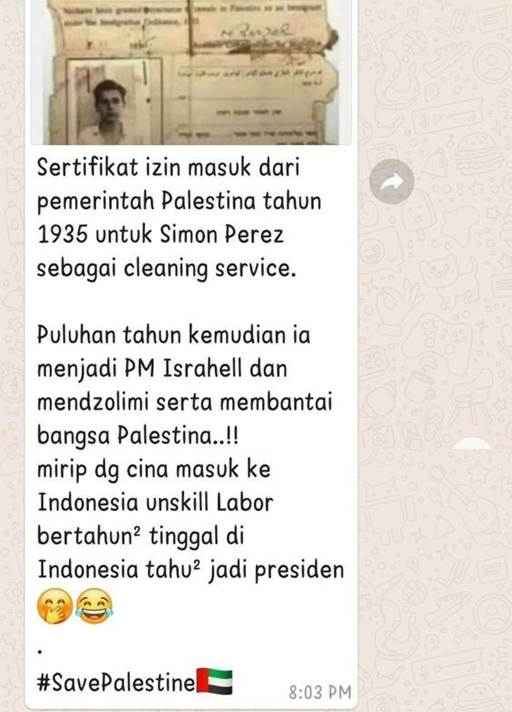 Tangkapan layar WhatsApp soal hoaks yang dibagikan oknum guru. (Foto: MP/Istimewa)