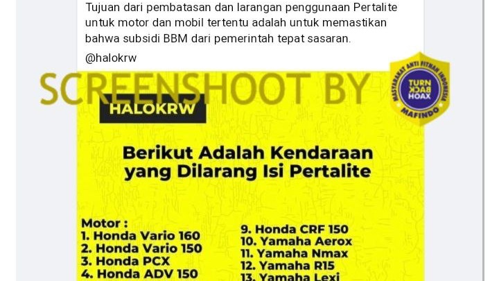 [HOAKS atau FAKTA] : Daftar Sejumlah Motor yang Dilarang Mengisi BBM Pertalite per September