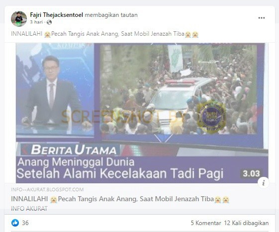 [HOAKS atau FAKTA] Anang Hermansyah Meninggal Dunia