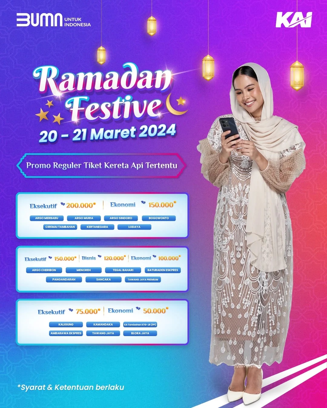 Khusus KA-KA tertentu, masyarakat dapat membeli tiket Promo Reguler Ramadan Festive 2024 dengan tarif yang lebih murah. (Foto: KAI)