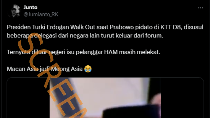 [HOAKS atau FAKTA] : Presiden Turki Tinggalkan Prabowo Pidato karena Stigma Pelanggar HAM