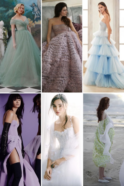 Gaun pengantin warna pastel. (Foto Harper's Bazaar)
