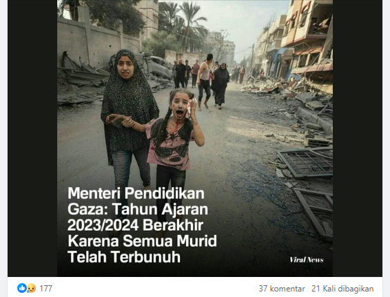 [HOAKS atau FAKTA]: Semua Murid Sekolah di Gaza Meninggal
