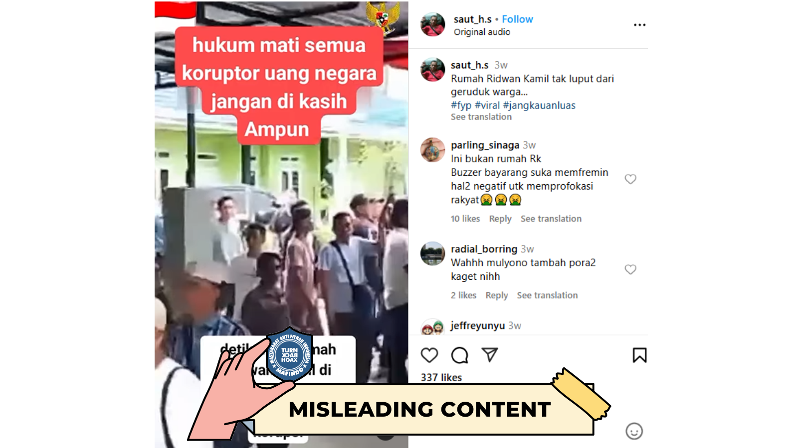 [HOAKS atau FAKTA] : Rumah Ridwan Kamil Digeruduk Warga saat KPK Sita Barang Bukti