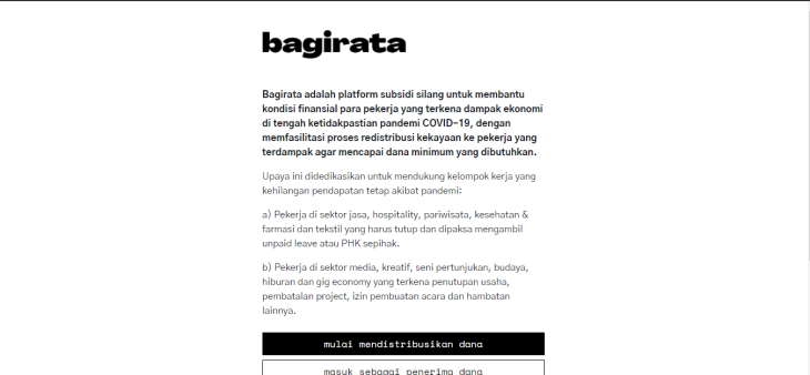 Bagirata, Situs Subsidi Silang untuk Pekerja yang Terdampak Pandemi