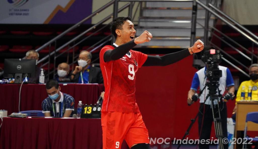 Merayakan keunggulan atas Vietnam. (NOC Indonesia/MP Media/Gilang Riyandi)