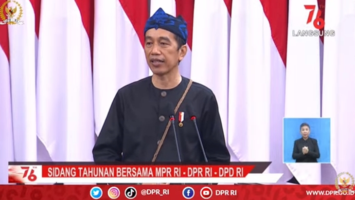 Presiden Jokowi di sidang tahunan MPR RI, Senin, 16 Agustus 2021. (Foto: MP/Youtube)