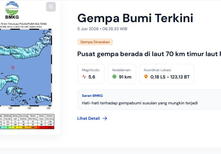Gempa Magnitudo 5,8 Guncang Wilayah Kabupaten Banggai