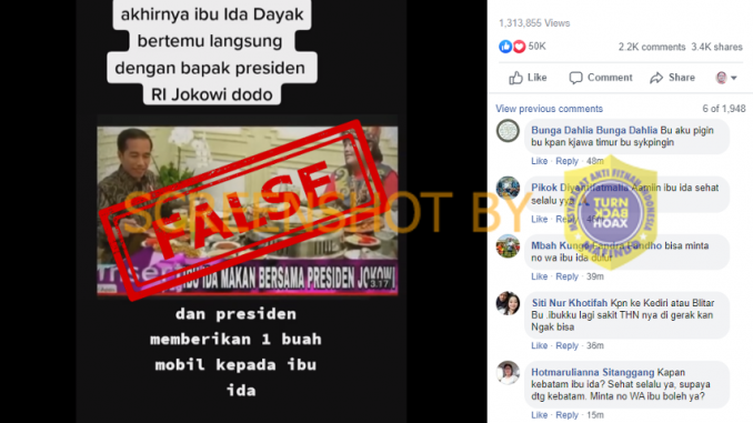 [HOAKS atau FAKTA]: Ida Dayak Diberi Mobil oleh Jokowi