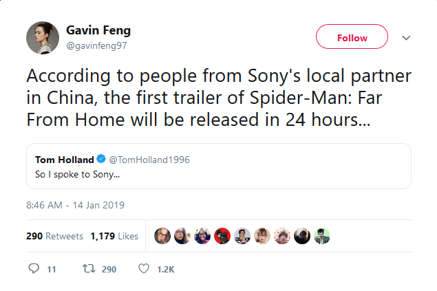 Bocoran tentang trailer Spider-Man: Far From Home (Sumber: Twitter/gavinfeng97)
