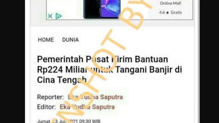 [HOAKS atau FAKTA]: Indonesia Kirim Ratusan Miliar untuk Tangani Banjir Tiongkok Tengah