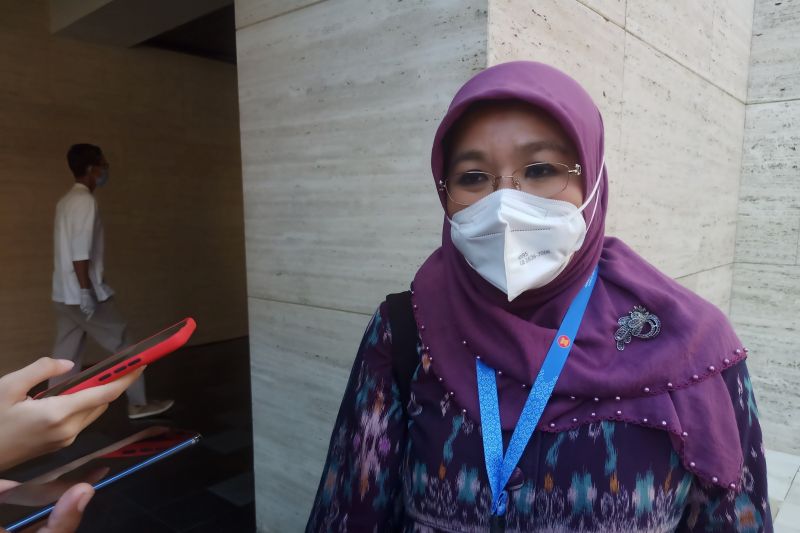 Juru Bicara Kemenkes RI Siti Nadia Tarmizi saat memberikan keterangan kepada wartawan di Nusa Dua, Bali, Ahad (15/5/2022). (ANTARA/Andi Firdaus).