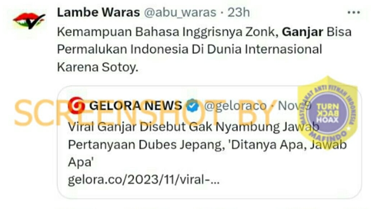 [HOAKS atau FAKTA]: Jawaban Ganjar Pranowo Tidak Nyambung saat Ditanya Dubes Jepang