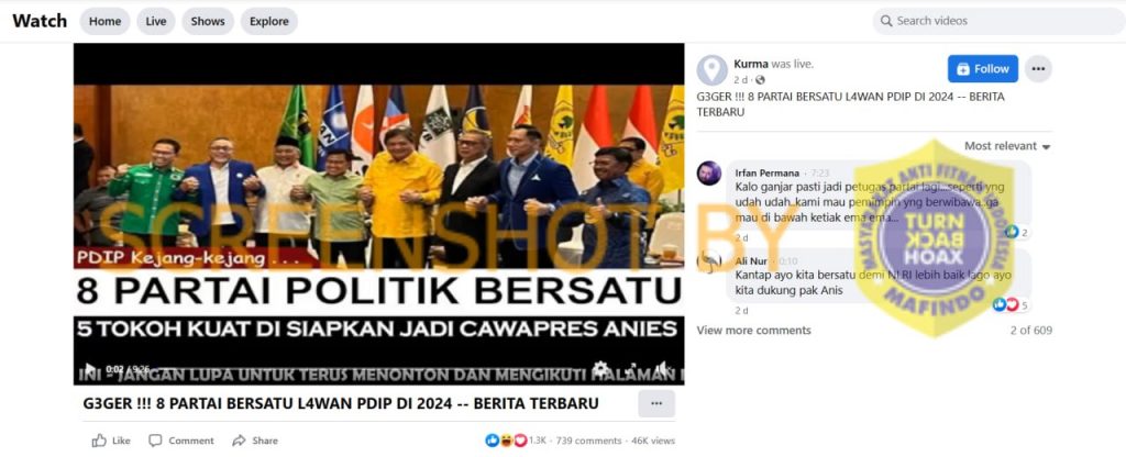[HOAKS atau FAKTA]: Delapan Partai Bersatu Siapkan Cawapres Anies, PDIP Panik
