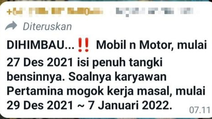 [HOAKS atau FAKTA]: Warga Diminta Isi Bensin Penuh Tangki karena Karyawan Pertamina Mogok