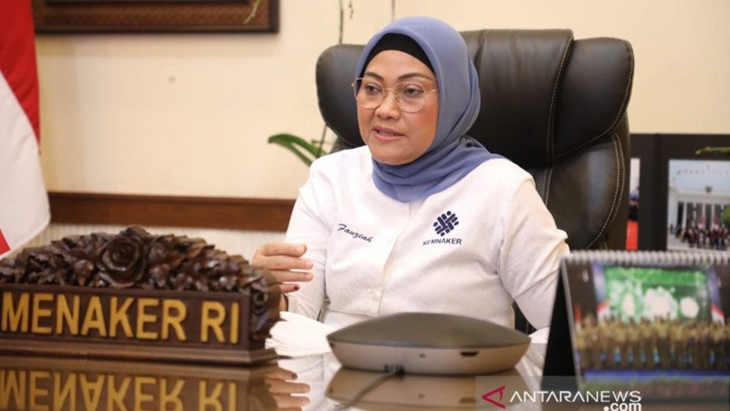 Tangkapan layar - Menaker Ida Fauziyah dalam acara peluncuran E-PP dan E-PKB dipantau secara virtual dari Jakarta pada Kamis (19/11/2020) (ANTARA/Prisca Triferna)