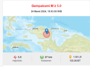 Gempa Magnitudo 5 Guncang Papua Barat